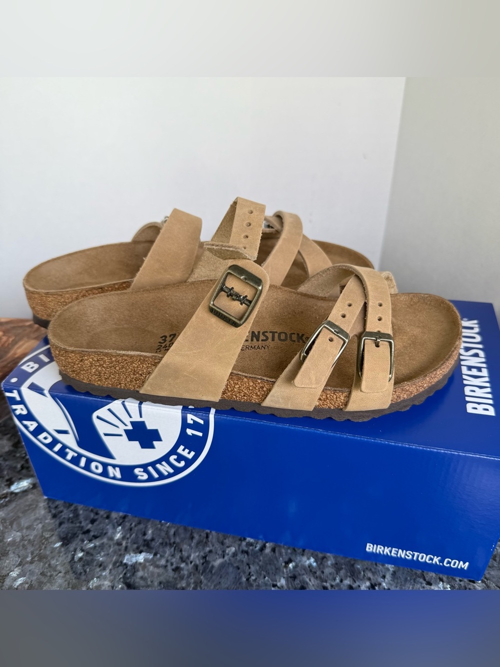 NEW Birkenstock Franca Slide Sandal, Tan, 37EU 6US, Women’s, With Box
